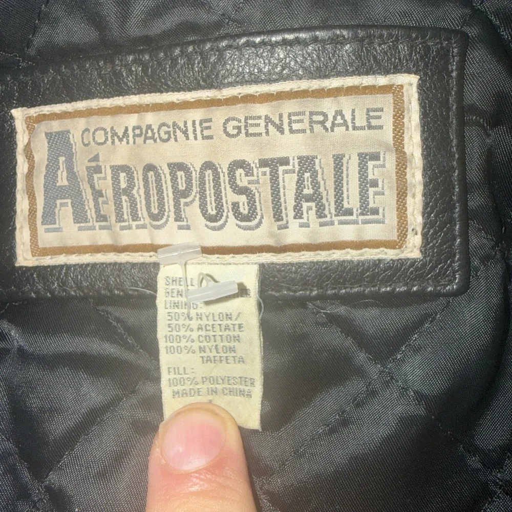 Vintage Aeropostale Men's Black Leather bomber jacket size L - Picture 3 of 3